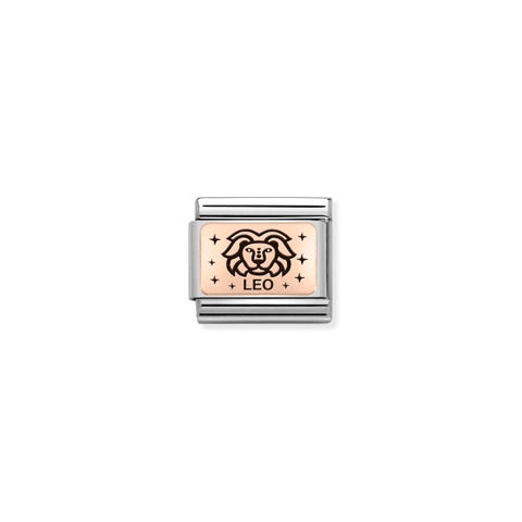 Link Composable Classic en Oro Rosa Leo Link en Oro Rosa 375 y esmalte con símbolo Zodiaco