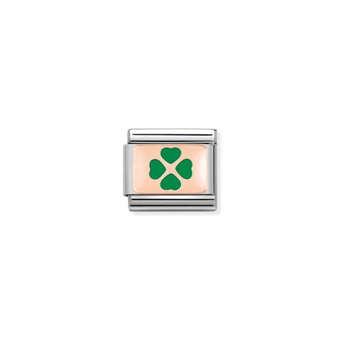 Composable Classic Link Rose Gold green Clover 9K rose gold Link with green Four-Leaf Clover