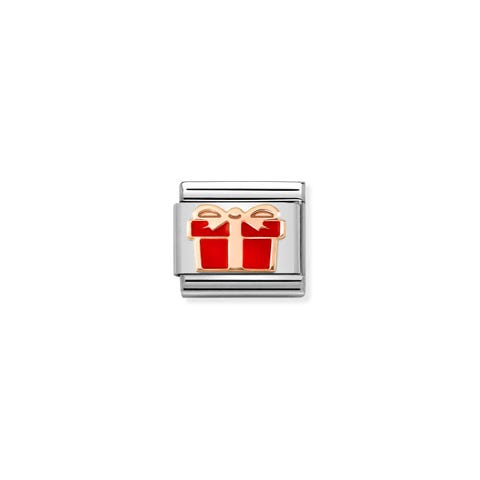 Composable Classic Link Geschenkpaket in Rot Link mit Weihnachtssymbol in Rosagold und Emaille