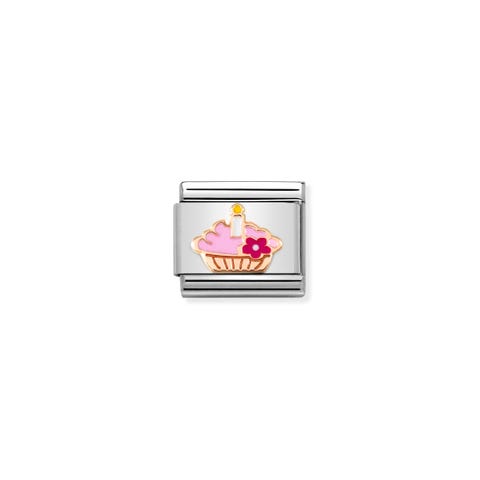 Link Composable Classic Cupcake avec bougie Link en Or rose 375 et émail avec symbole de cupcake