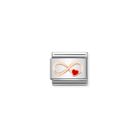 Composable Classic Link, Infinity Red Heart  Link with rose gold Infinity symbol and enamel