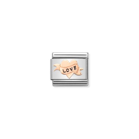 Composable Classic Link, Heart LOVE Link with 9K rose gold and enamel Heart LOVE