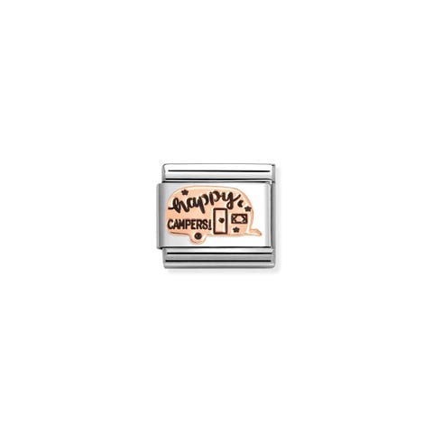 Link Composable Classic roulotte « Happy Campers » Link avec symbole thème camping en acier et or rose