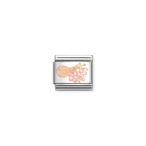 Composable Classic Link Wool & Knitting Needles Link with rose gold symbol and enamel, Hobby theme