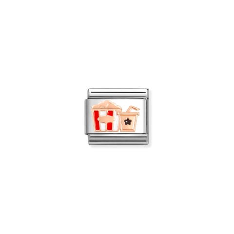 Link Composable Classic Pop corn en or rose Link avec symbole cinéma en acier et or rose