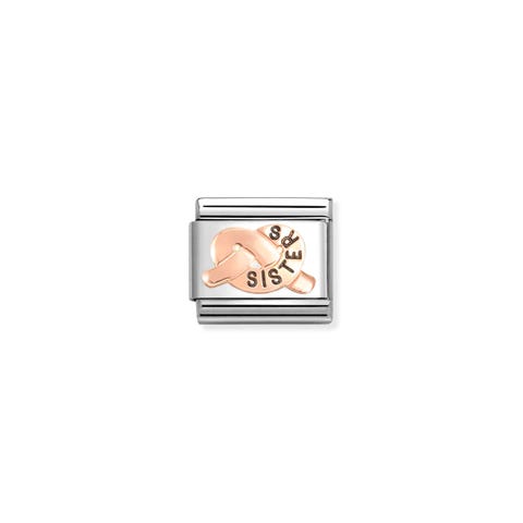 Composable Classic Link SISTERS Promises Knot Rosegold Stainless steel Link with text and bonded rose gold