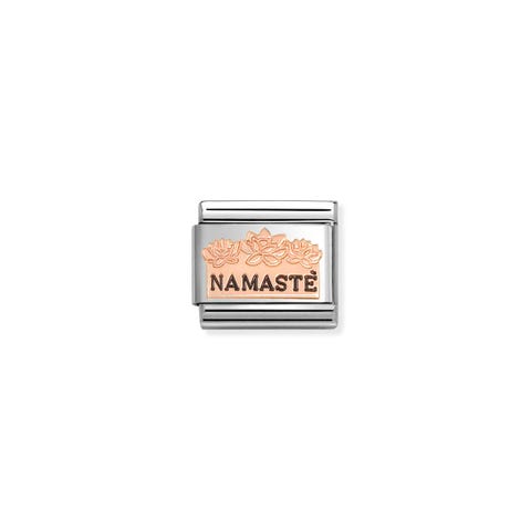 Link Composable Classic NAMASTE’ con flores Link en Acero y Oro rosa 375 con esmalte