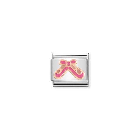 Composable Classic Link Ballet Shoes pink enamel Dance symbol in bonded rose gold