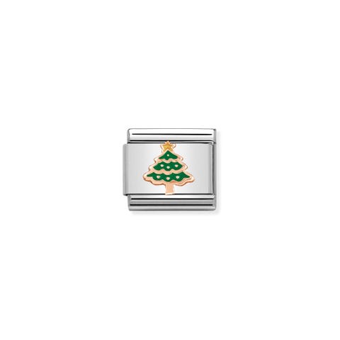 Composable Classic Link Rose Gold Christmas Tree Christmas symbol in green enamel