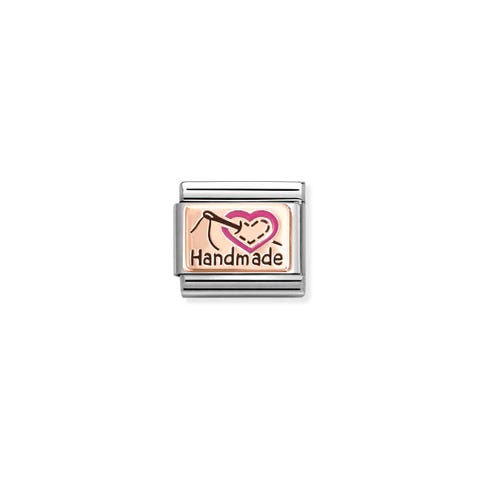 Composable Classic Link HANDMADE Heart Stainless steel Link, Sewing, rose gold and enamel