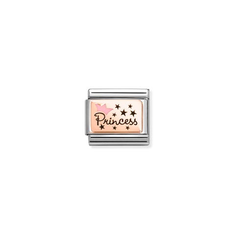 Composable Classic Link,PRINCESS, Pink Crown Stainless steel Link with bonded rose gold plate with enamel