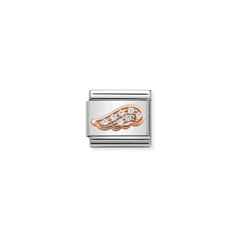 Link Composable Classic Aile en relief en Or rose Link avec symbole d'ange en Acier et Cubic Zirconia