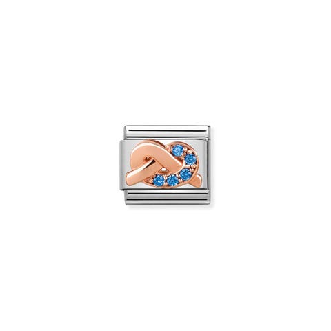 Link Composable Classic Nudo Madre y hijo Link en acero con Nudo de oro rosa 9K y Piedras