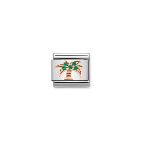 Composable Classic Palm Tree with Green Stones Link Link with Cubic Zirconia
