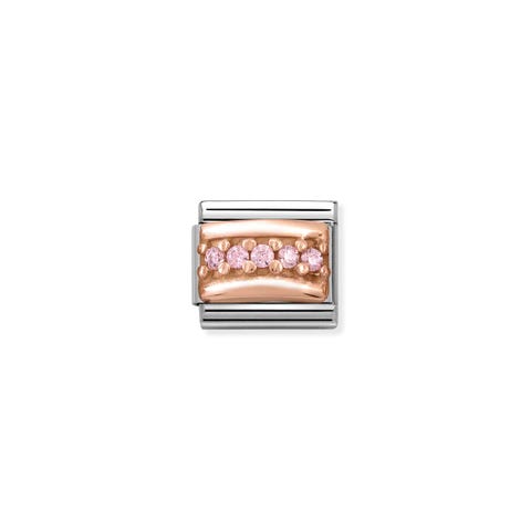 Composable Classic Link Rose Gold pink Stones Bonded rose gold Link with pink Cubic Zirconia