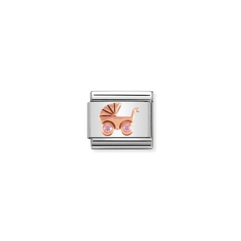 Link Composable Classic Poussette avec Pierres roses Link avec symbole poussette en Or rose et Pierres