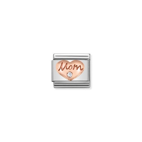 Composable Classic Link Herz Mom und Stein Link mit “Mom” in 375er Rosagold und Cubic Zirkonia