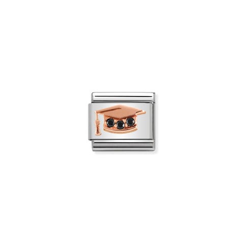 Link Composable Classic Chapeau de Diplôme avec Pierres Link avec symbole Diplôme en Or rose et Pierres noires