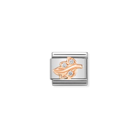 Composable Classic Link Rose Gold Leaf with Stones Link in Rose gold with White Cubic Zirconia