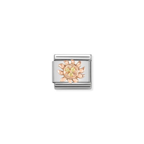 Link Composable Classic Soleil Jaune Link en or rose 375 et Cubic Zirconia Jaunes avec symbole du Soleil