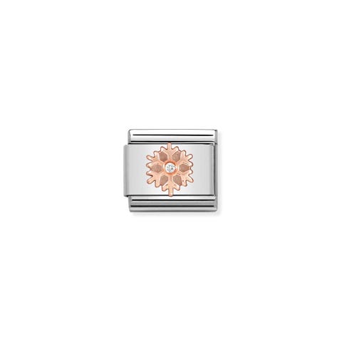 Composable Classic Link Rose gold Snowflake CZ Link with Christmas symbol and white stone