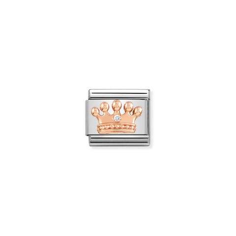 Composable Classic Link Rose gold Crown with CZ Link in bonded rose gold with white stone