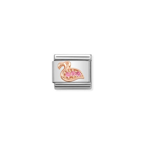 Composable Classic Flamingo in Rose Gold Link Link with rose Cubic Zirconia