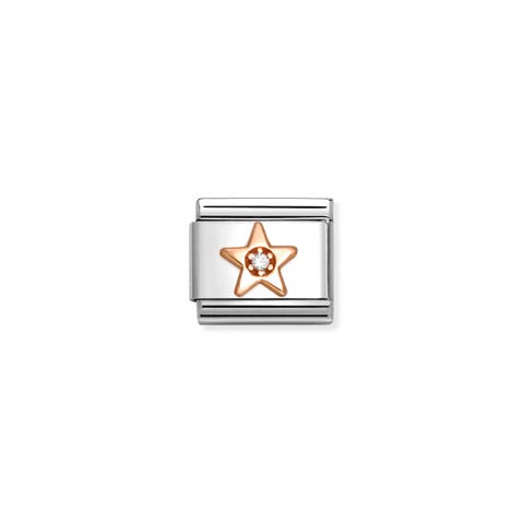 Composable Classic Link, Star with White stone Stainless steel Link, Rose gold, White Cubic Zirconia