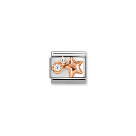 Composable Classic Link, Star with 2 CZ Link with Raised Star symbol in rose gold with 2 Cubic Zirconia