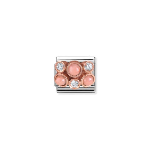Link Composable Classic Grappolo con Corallo rosa Link con Pietre dure naturali e Oro rosa 375