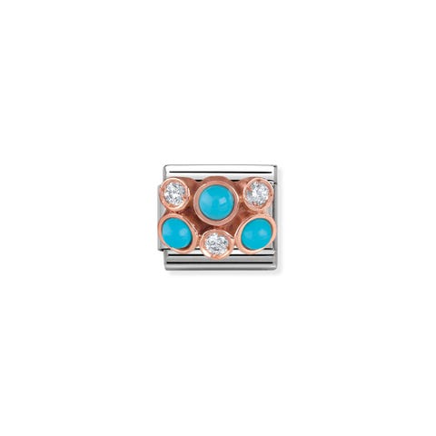 Link Composable Classic Grappolo Turchese Link in Acciaio e Oro rosa 375 con Pietre dure