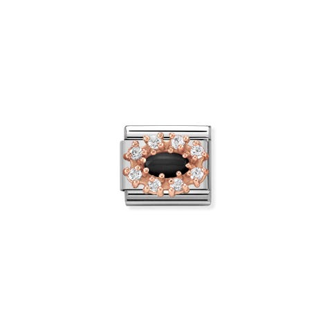 Composable Classic Link Couture black Agate Rose gold Link with natural stones and Cubic Zirconia