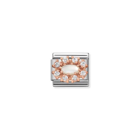 Composable Classic Link white Mother of Pearl Link in bonded rose gold with natural stones and Cubic Zirconia