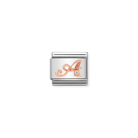 Composable Classic Link Letter A in Rose Gold and Cubic Zirconia Link with Letter in bonded rose gold and Zirconia