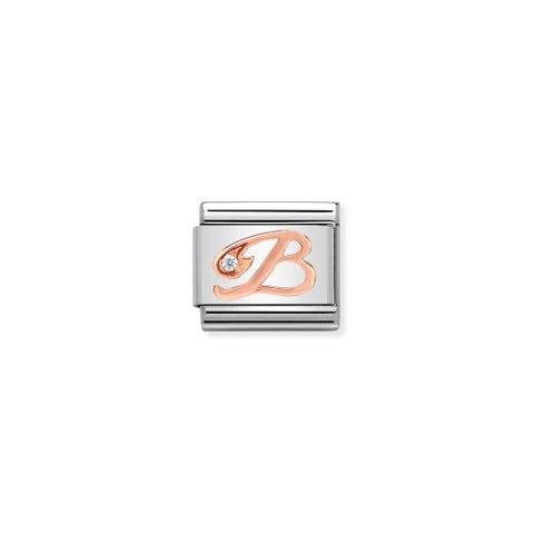 Composable Classic Link Letter B in Rose Gold and Cubic Zirconia Link with Alphabet Letter in bonded rose gold and Zirconia