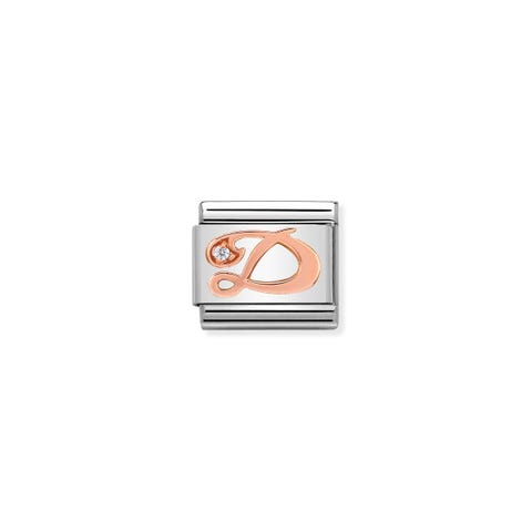 Link Composable Classic Lettera D in Oro Rosa e Pietra Link Classic in Oro rosa 375 con lettera