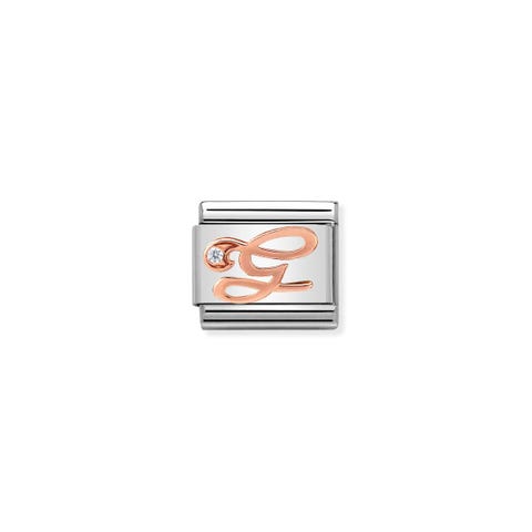 Composable Classic Link Letter G in Rose Gold and Cubic Zirconia Classic Link with Cursive Letter in bonded rose gold