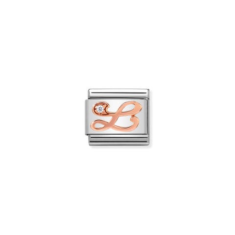 Link Composable Classic Lettera L in Oro Rosa e Pietra Lettera in Oro rosa 375 e Cubic Zirconia