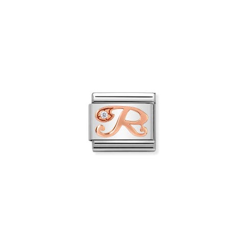 Composable Classic Link Letter R in Rose Gold and Cubic Zirconia Link in Rose gold and Zirconia with Letter