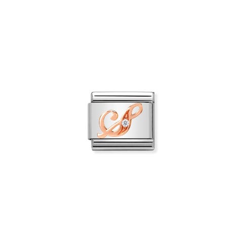 Composable Classic Link Letter S in Rose Gold and Cubic Zirconia Stainless steel and Zirconia Link with rose gold Letter