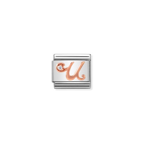 Composable Classic Link Letter U in Rose Gold and Cubic Zirconia Link in stainless steel with Cubic Zirconia
