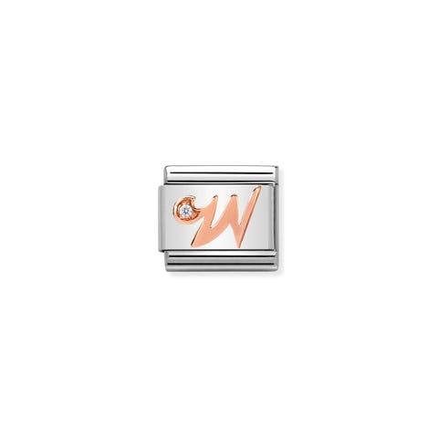 Composable Classic Link Letter W in Rose Gold and Cubic Zirconia Link with Alphabet Letter in steel and Zirconia