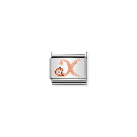 Composable Classic Link Letter X in Rose Gold and Cubic Zirconia Link with Letter X in bonded rose gold and white Zirconia
