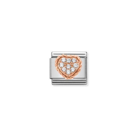 Composable Classic Link Herz mit Steinen Link in Stahl, 375er Rosegold und Cubic Zirkonia