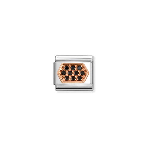 Composable Classic Link, Black CZ Pavé Hex. Link in rose gold with Cubic Zirconia and Black stones