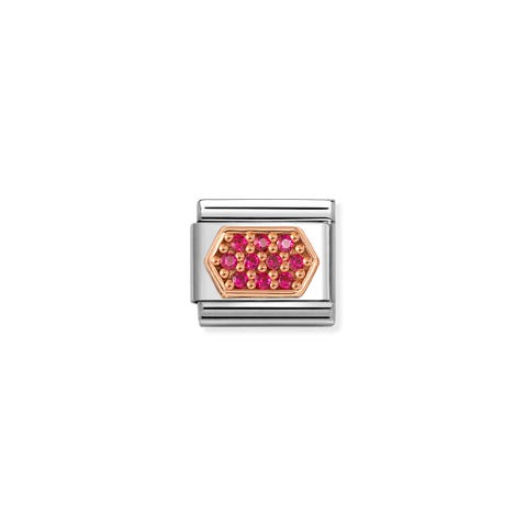 Composable Classic Link, Red Pavé Hex. Link in rose gold with Cubic Zirconia and Red stones
