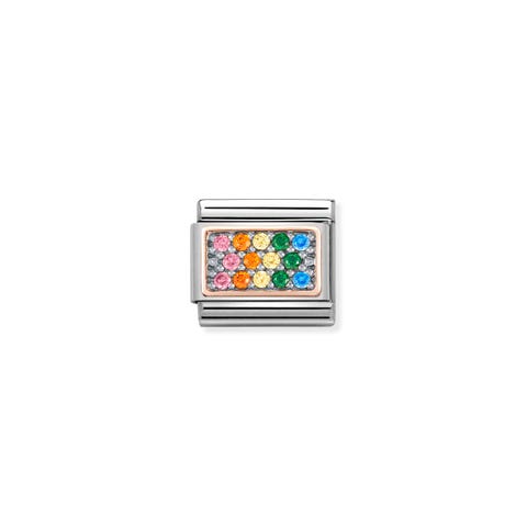 Composable Classic Link Steine Regenbogen Link in 375er Rosagold mit farbigen Zirkonia
