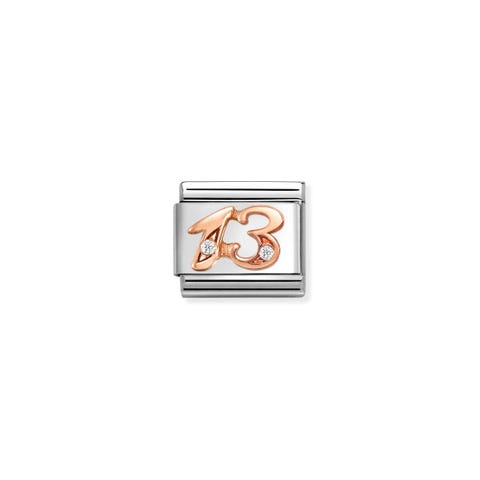 Composable Classic Link, Number 13 with CZ Link with number 13 in rose gold with Cubic Zirconia