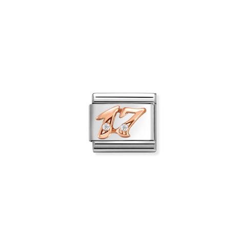 Composable Classic Link, Number 17 with CZ Link with number 17 in rose gold with Cubic Zirconia