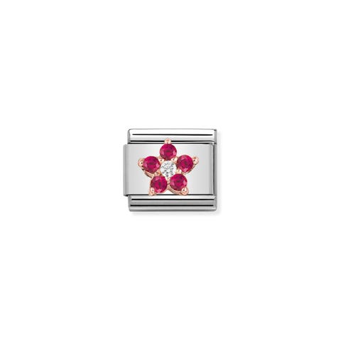 Link Composable Classic Flor roja en Oro rosa Link en oro rosa 375 y Cubic Zirconia con flor